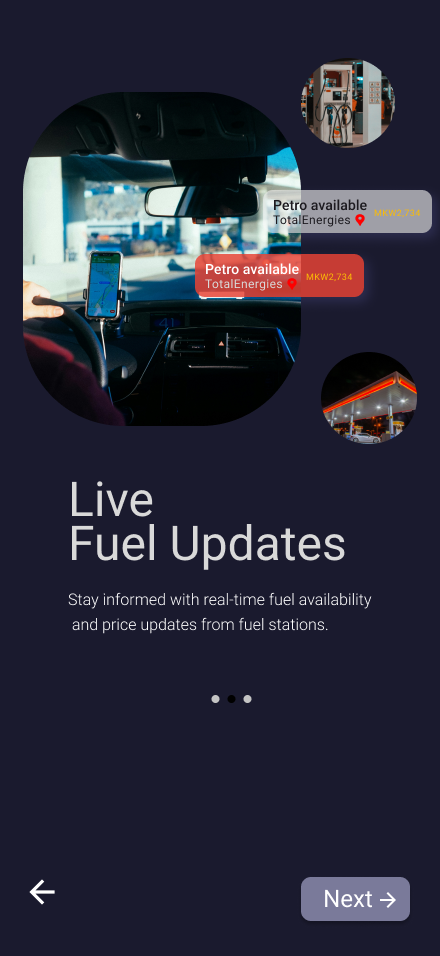 Fuel Locator mobile app preview on a phone screen
